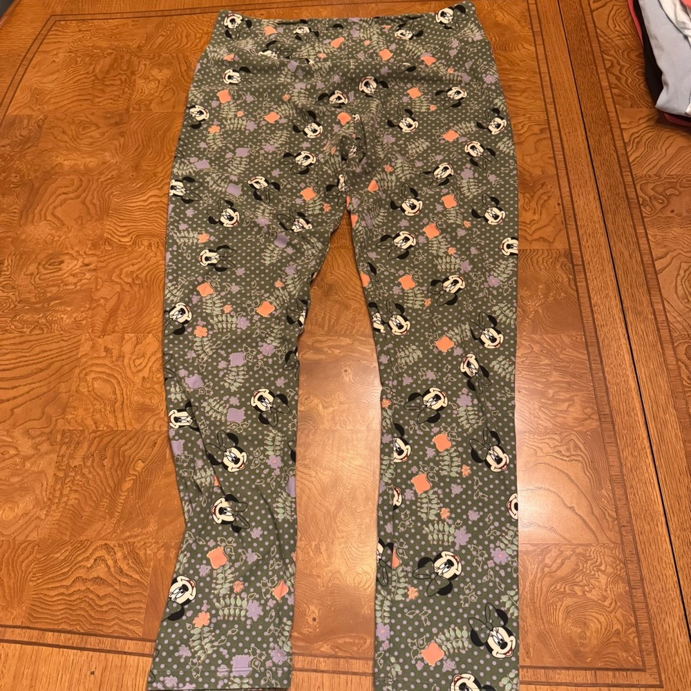 LuLaRoe Green and Orange Jeggings with Minnie Mouse Floral Pattern Tall curvy